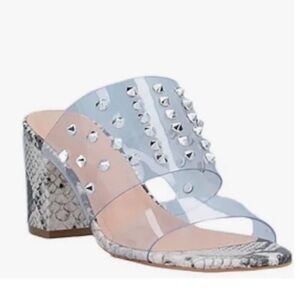 Carvela Made in Brazil Studded Clear Snake Print Block Heel Sandals Size 38